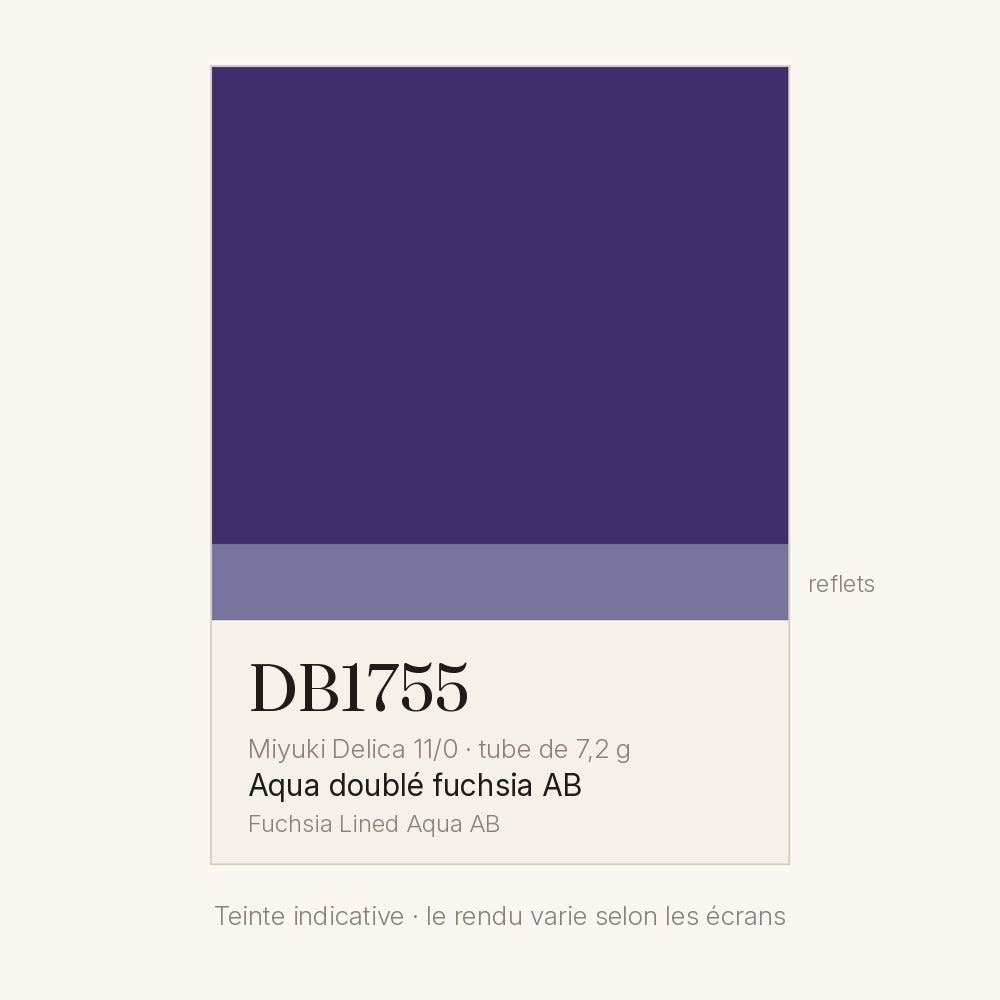 Nuancier de la teinte aqua doublé fuchsia AB Miyuki Delica DB1755