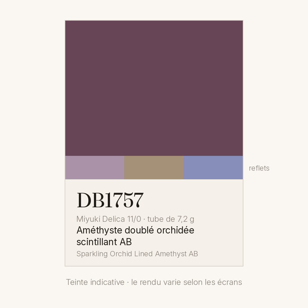 Nuancier de la teinte améthyste doublé orchidée scintillant AB Miyuki Delica DB1757
