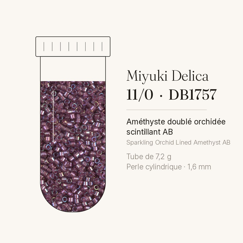 Tube de 7,2 g de perles Miyuki Delica 11/0 DB1757 améthyste doublé orchidée scintillant AB