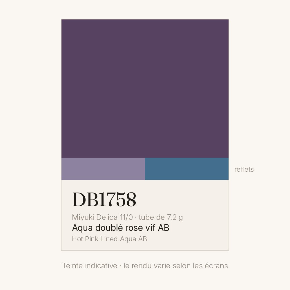 Nuancier de la teinte aqua doublé rose vif AB Miyuki Delica DB1758