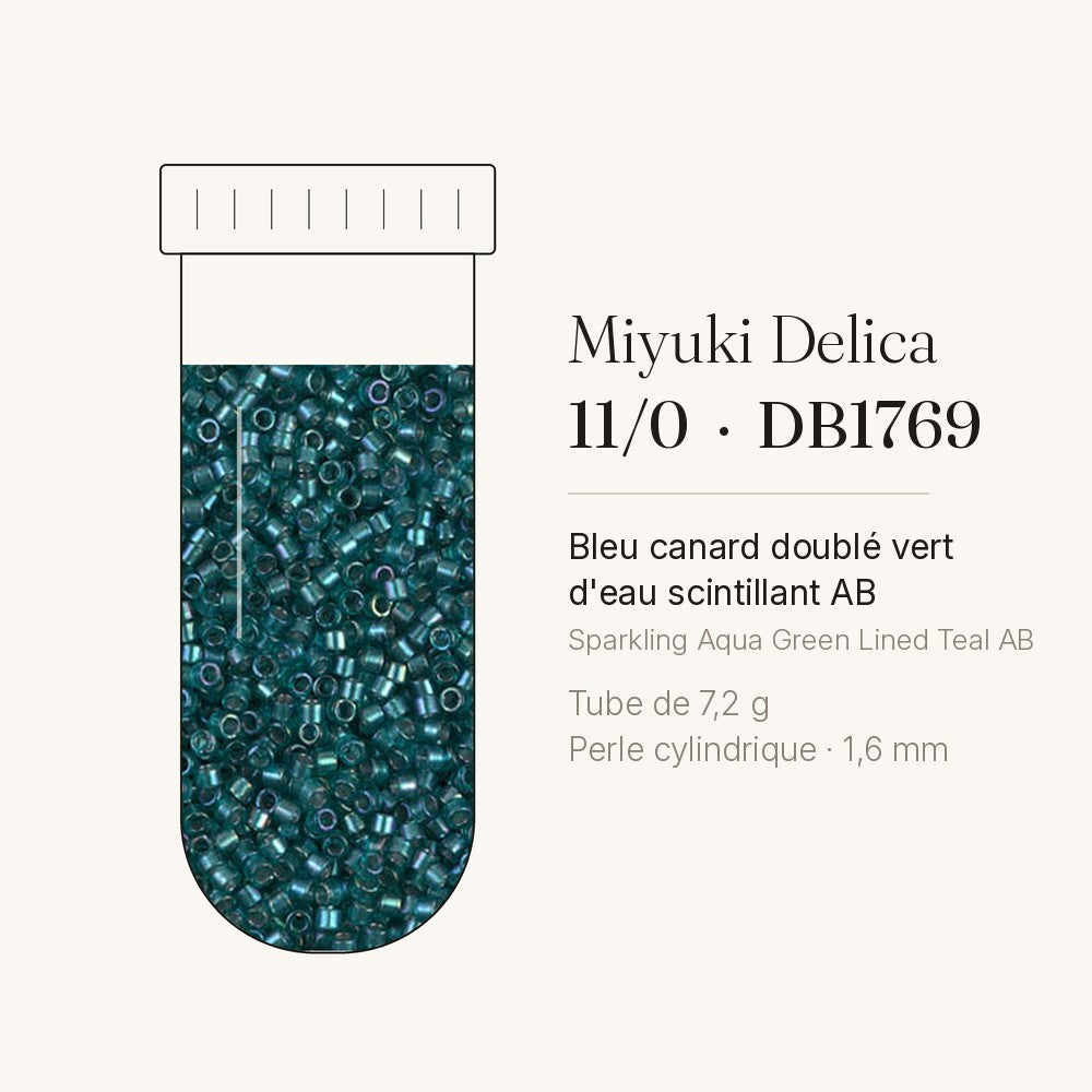 Perles Miyuki Delica 11/0 bleu canard doublé vert d'eau scintillant AB DB1769