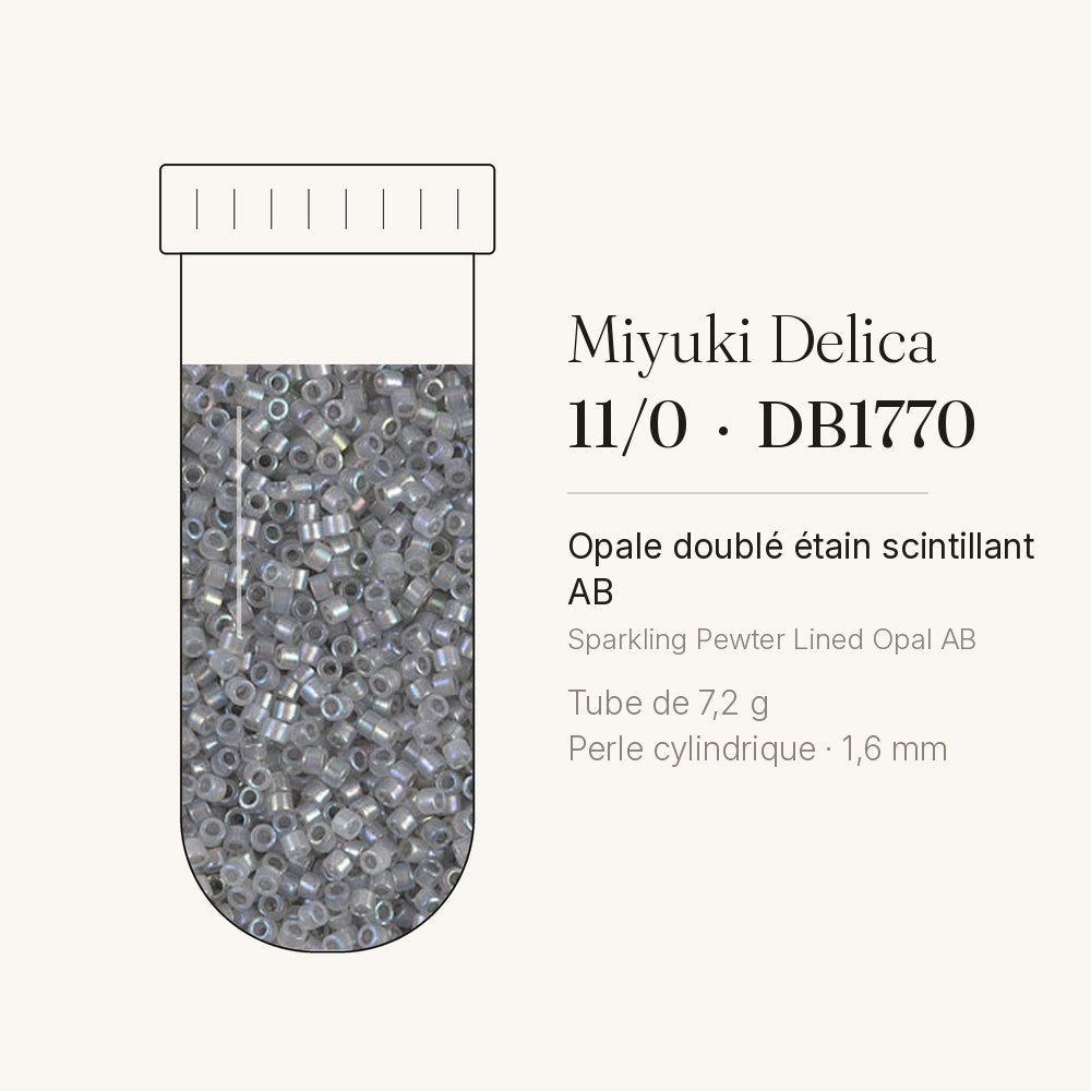 Perles Miyuki Delica 11/0 opale doublé étain scintillant AB DB1770