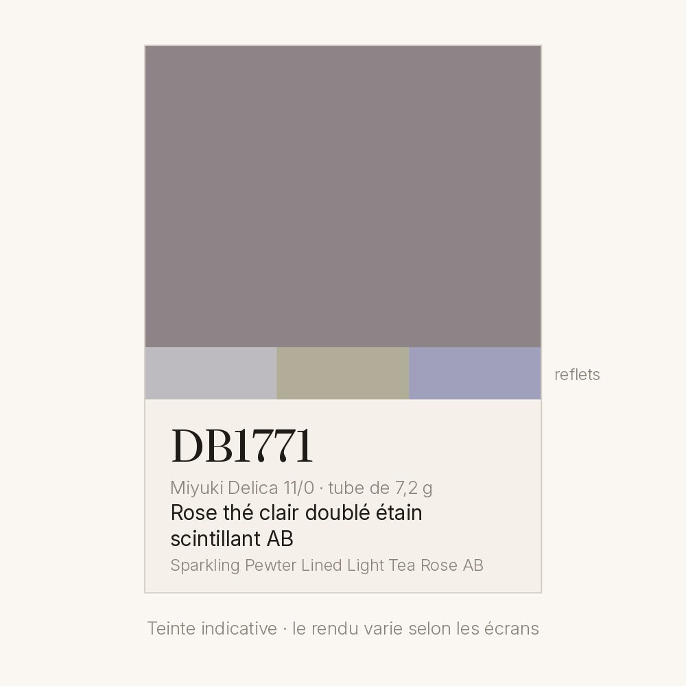 Nuancier de la teinte rose thé clair doublé étain scintillant AB Miyuki Delica DB1771