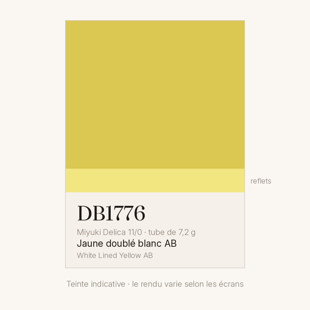 Nuancier de la teinte jaune doublé blanc AB Miyuki Delica DB1776