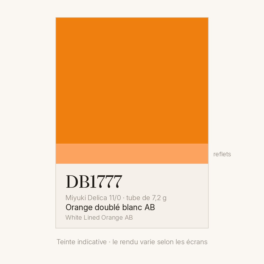 Nuancier de la teinte orange doublé blanc AB Miyuki Delica DB1777