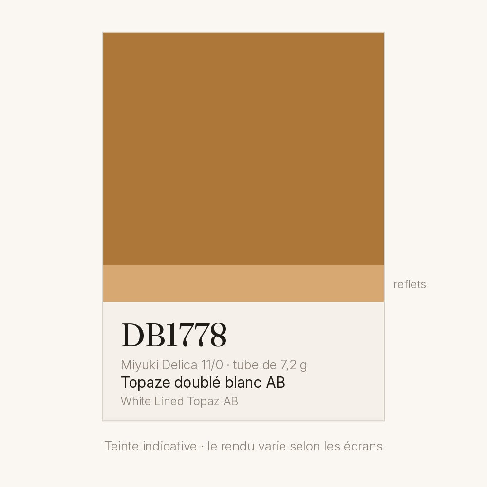 Nuancier de la teinte topaze doublé blanc AB Miyuki Delica DB1778