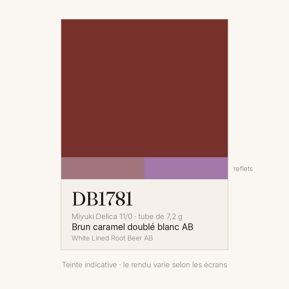 Nuancier de la teinte brun caramel doublé blanc AB Miyuki Delica DB1781