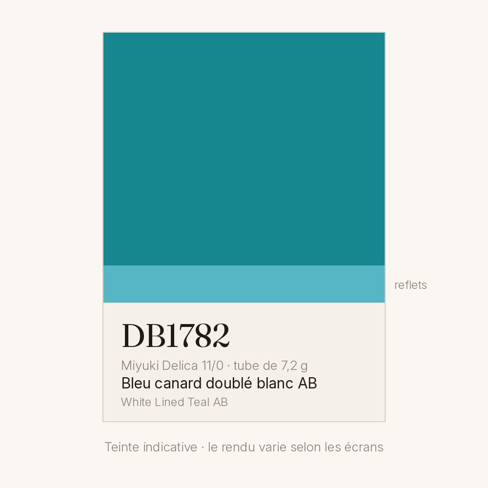 Nuancier de la teinte bleu canard doublé blanc AB Miyuki Delica DB1782