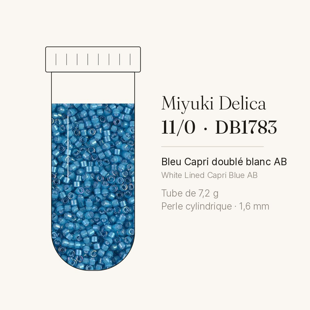 Perles Miyuki Delica 11/0 bleu Capri doublé blanc AB DB1783