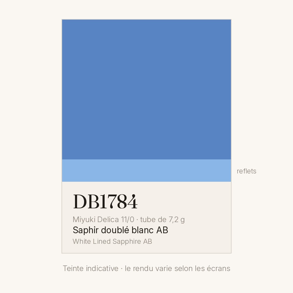 Nuancier de la teinte saphir doublé blanc AB Miyuki Delica DB1784