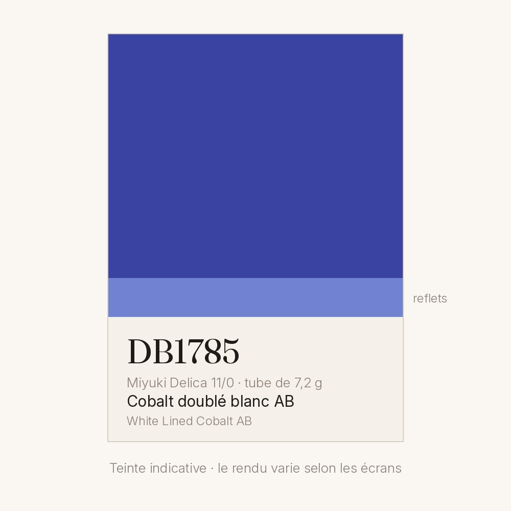 Nuancier de la teinte cobalt doublé blanc AB Miyuki Delica DB1785