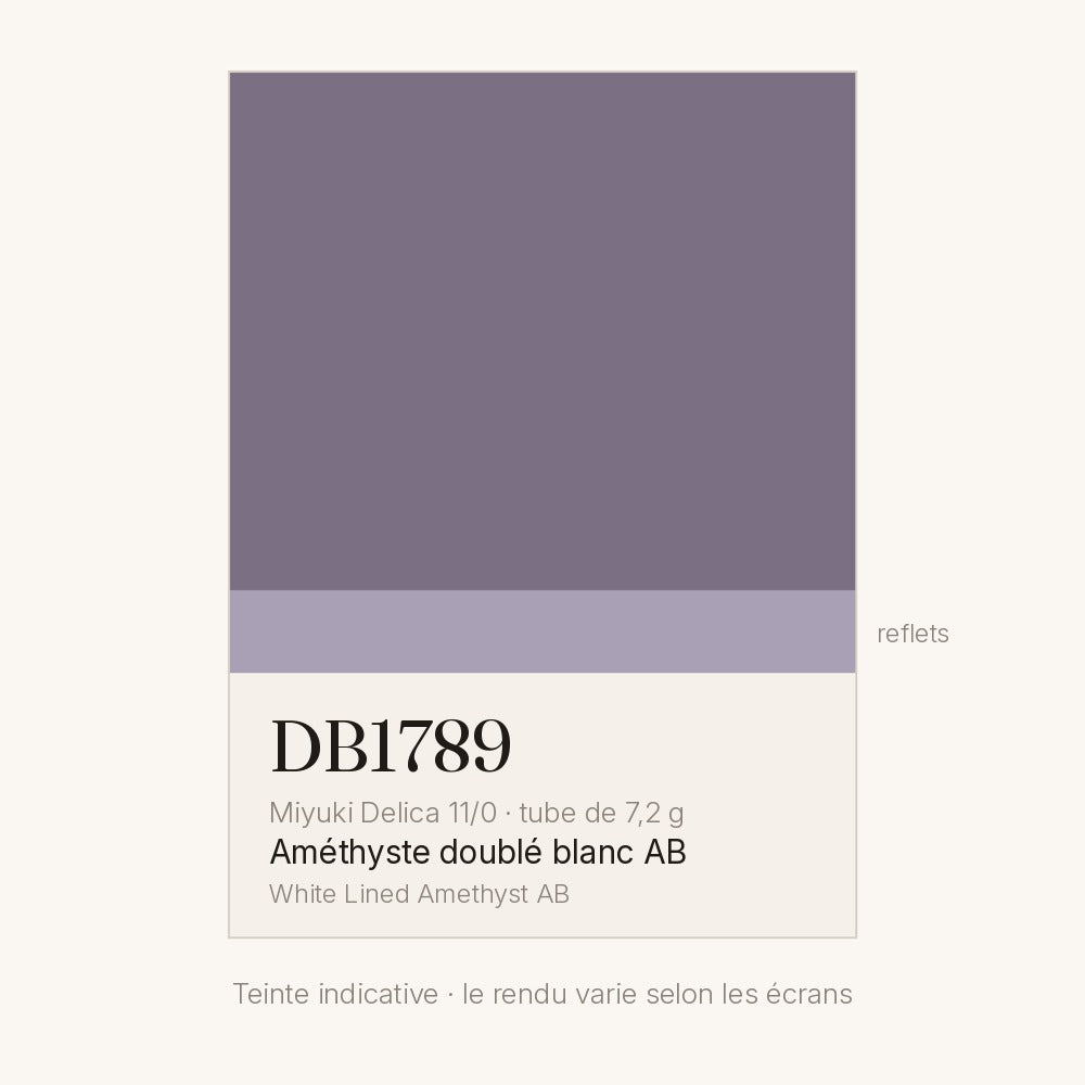 Nuancier de la teinte améthyste doublé blanc AB Miyuki Delica DB1789