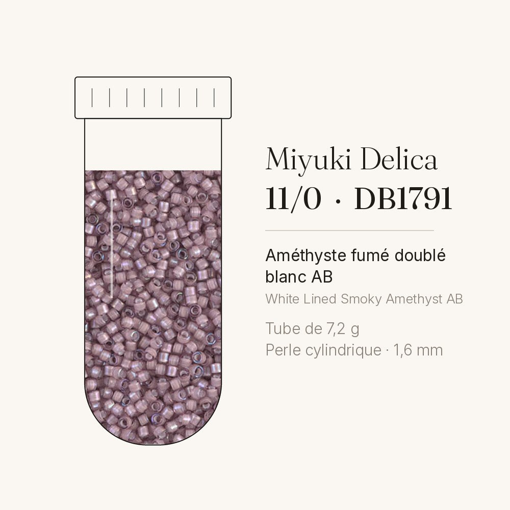 Tube de 7,2 g de perles Miyuki Delica 11/0 DB1791 améthyste fumé doublé blanc AB