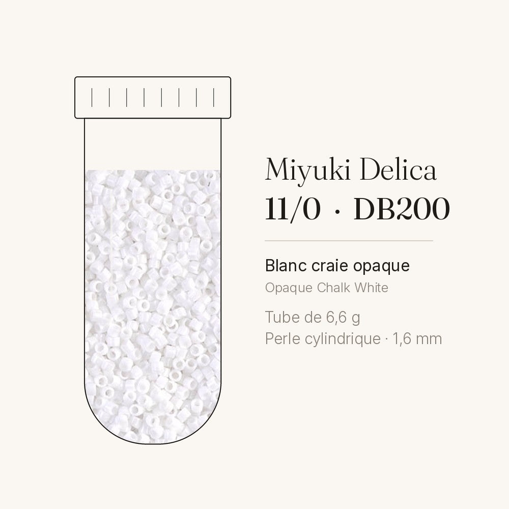 Tube de 6,6 g de perles Miyuki Delica 11/0 DB0200 blanc craie opaque
