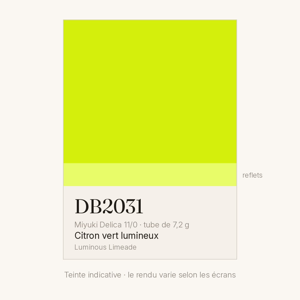 Nuancier de la teinte citron vert lumineux Miyuki Delica DB2031