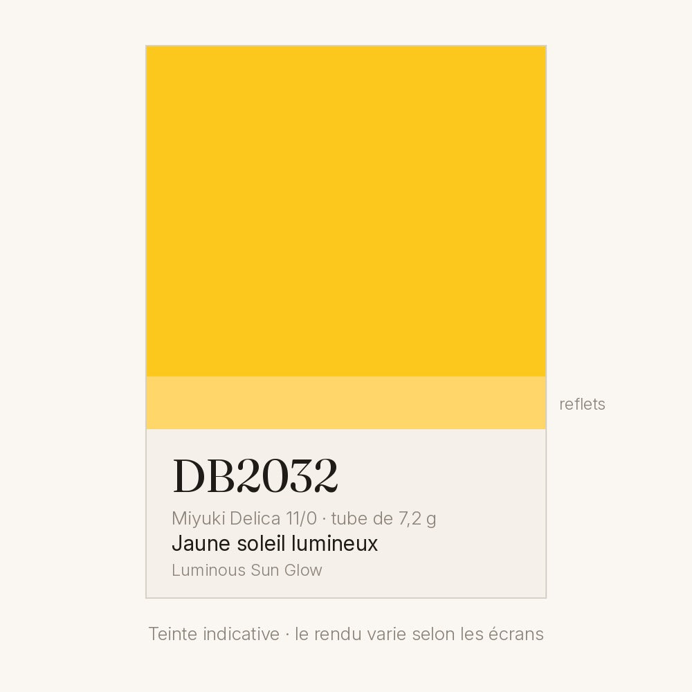 Nuancier de la teinte jaune soleil lumineux Miyuki Delica DB2032