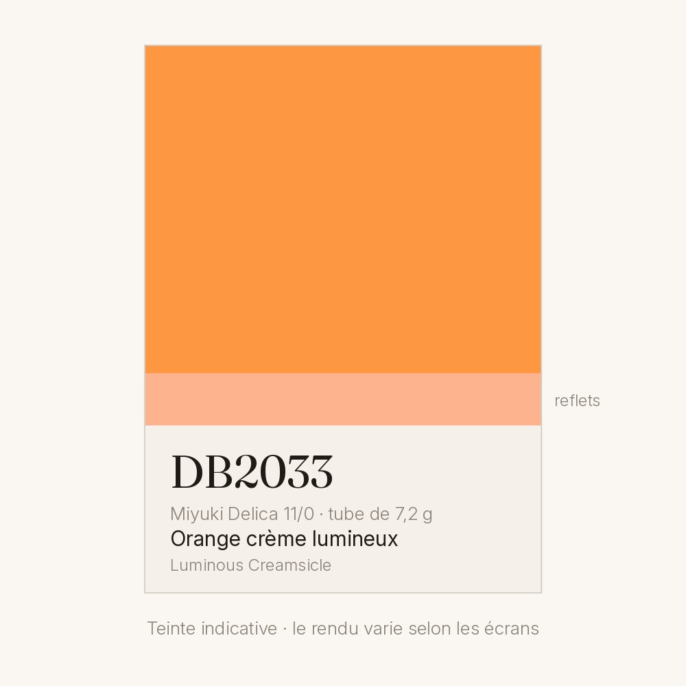Nuancier de la teinte orange crème lumineux Miyuki Delica DB2033