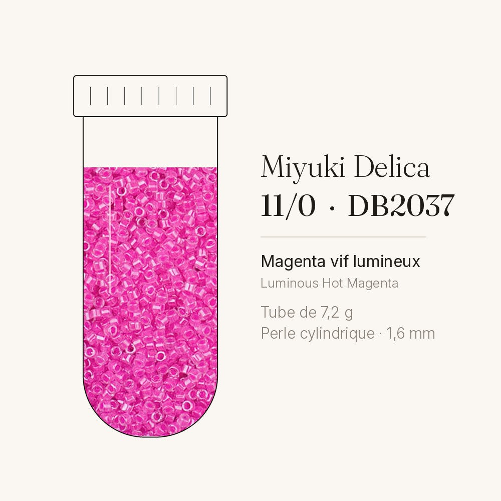Tube de 7,2 g de perles Miyuki Delica 11/0 DB2037 magenta vif lumineux