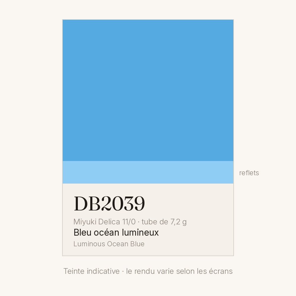 Nuancier de la teinte bleu océan lumineux Miyuki Delica DB2039