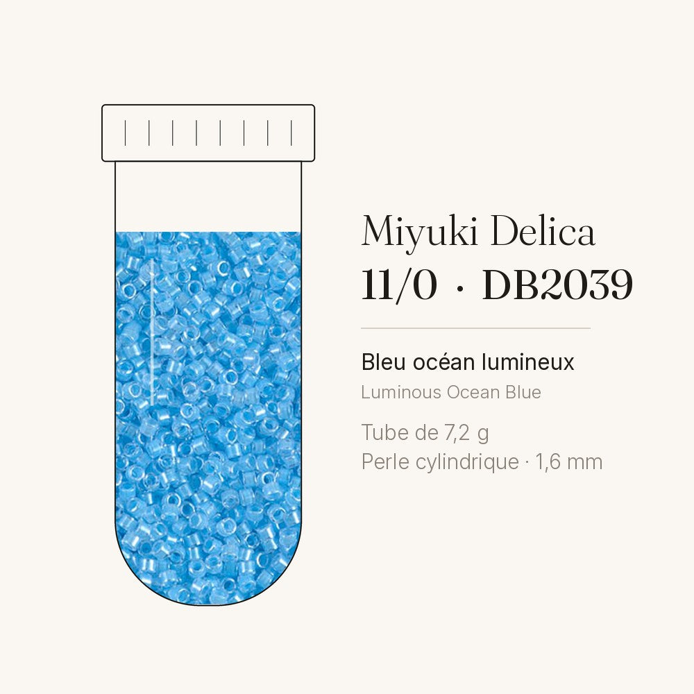 Tube de 7,2 g de perles Miyuki Delica 11/0 DB2039 bleu océan lumineux