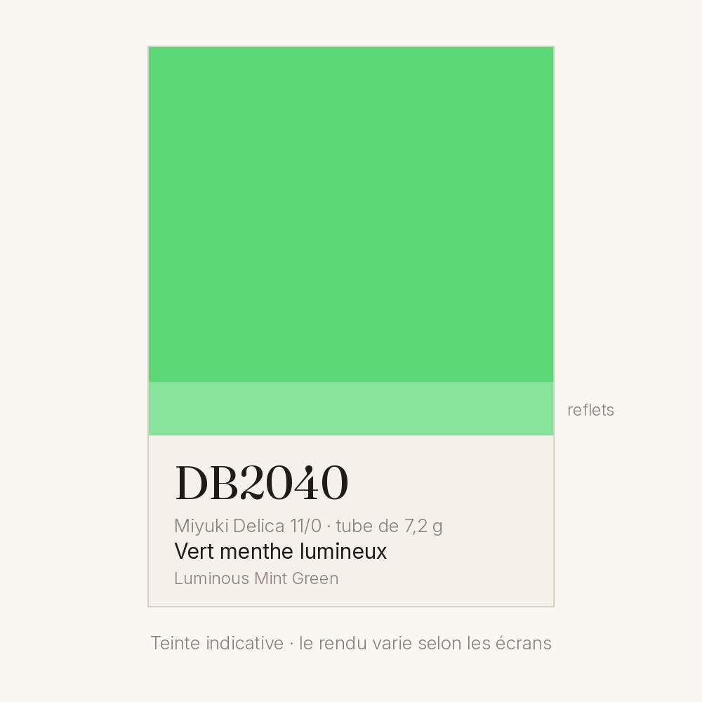 Nuancier de la teinte vert menthe lumineux Miyuki Delica DB2040