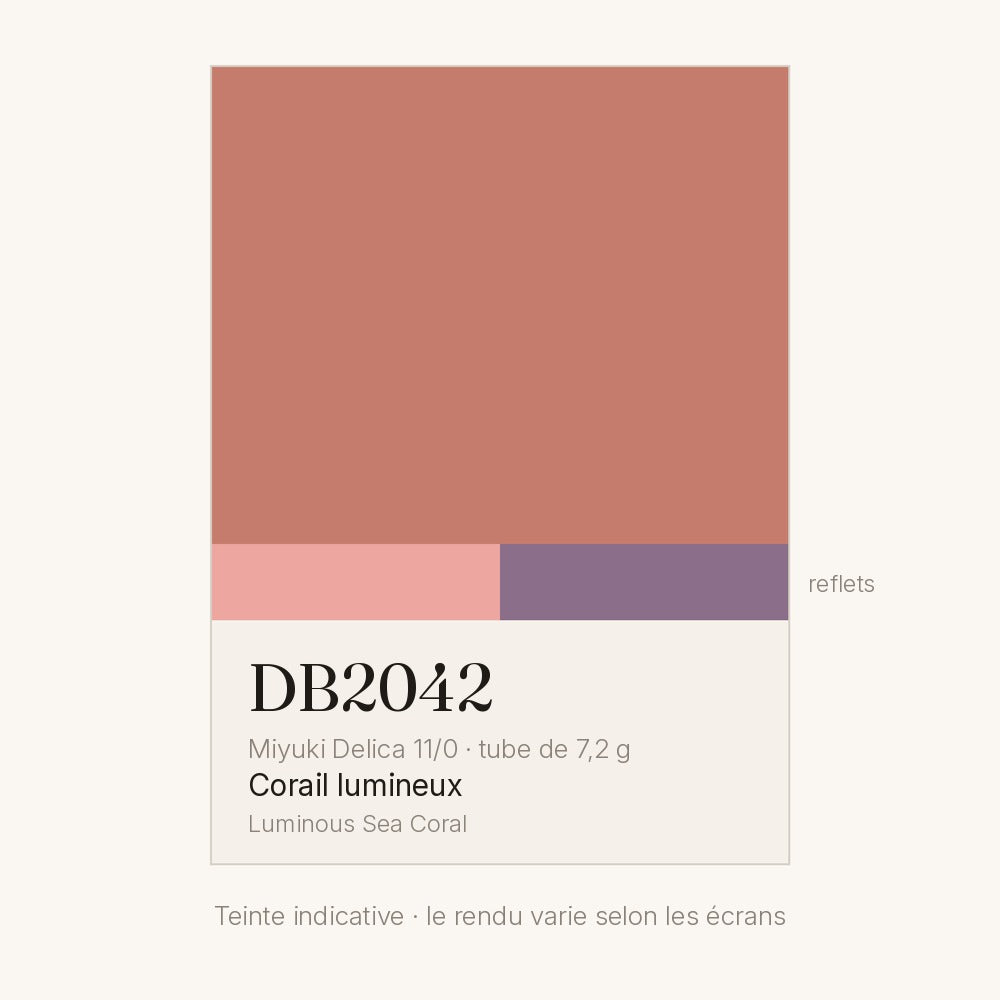 Nuancier de la teinte corail lumineux Miyuki Delica DB2042