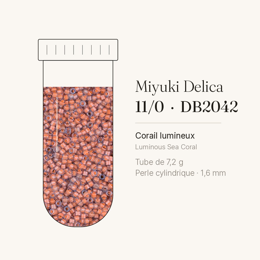 Tube de 7,2 g de perles Miyuki Delica 11/0 DB2042 corail lumineux