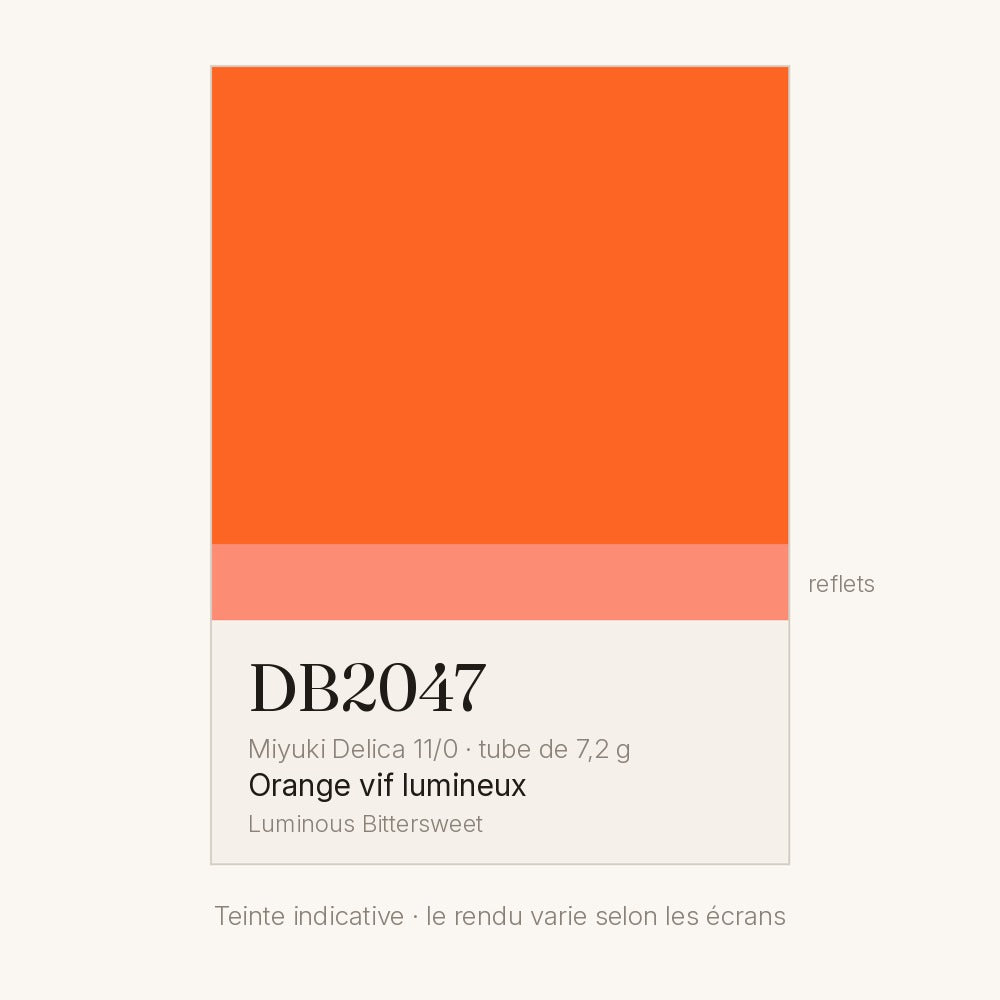 Nuancier de la teinte orange vif lumineux Miyuki Delica DB2047