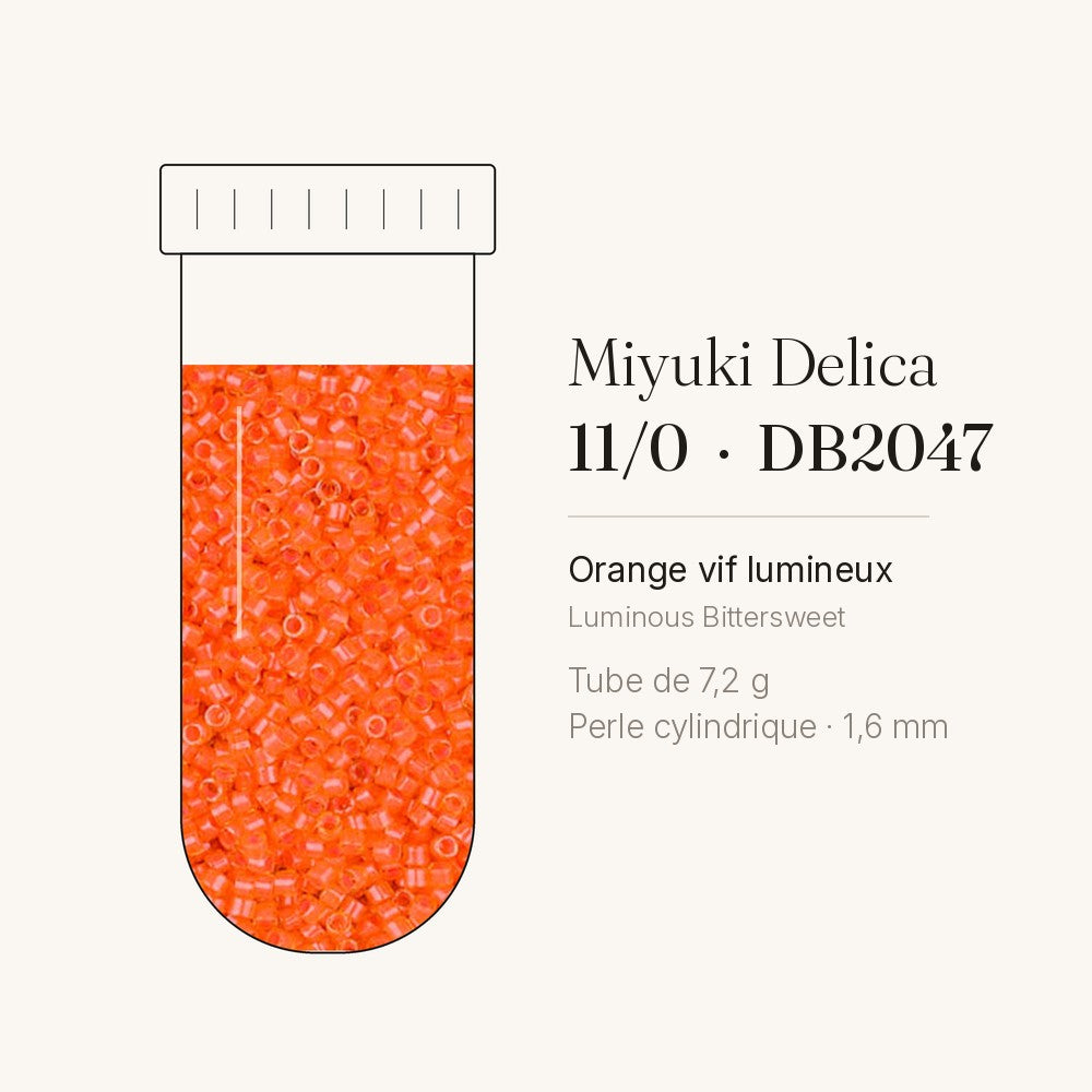 Tube de 7,2 g de perles Miyuki Delica 11/0 DB2047 orange vif lumineux