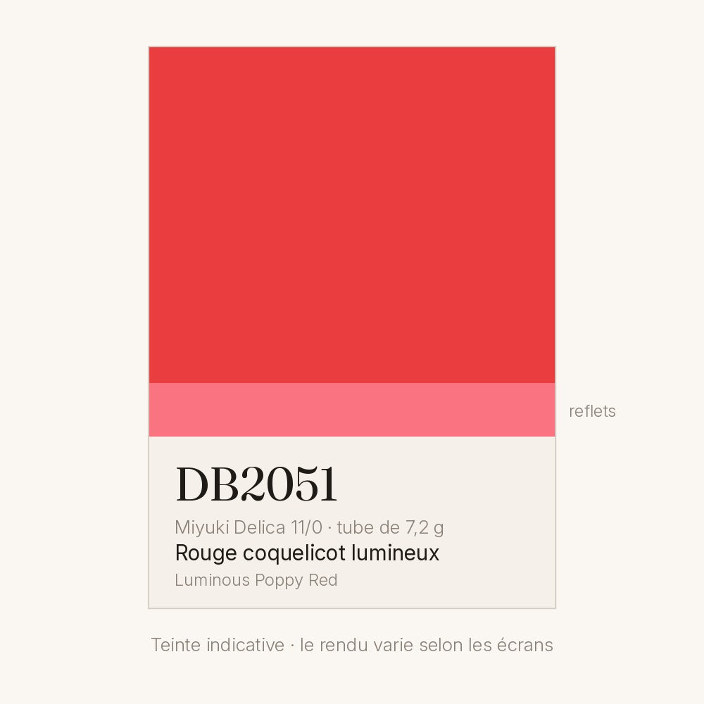 Nuancier de la teinte rouge coquelicot lumineux Miyuki Delica DB2051