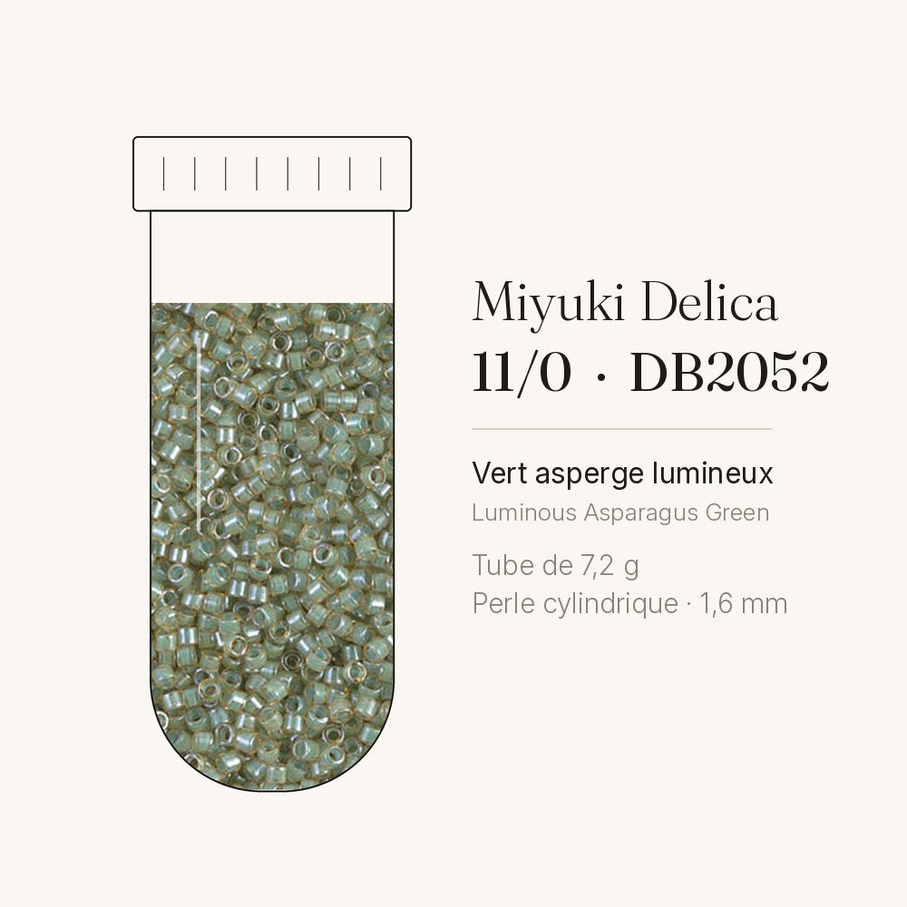 Tube de 7,2 g de perles Miyuki Delica 11/0 DB2052 vert asperge lumineux