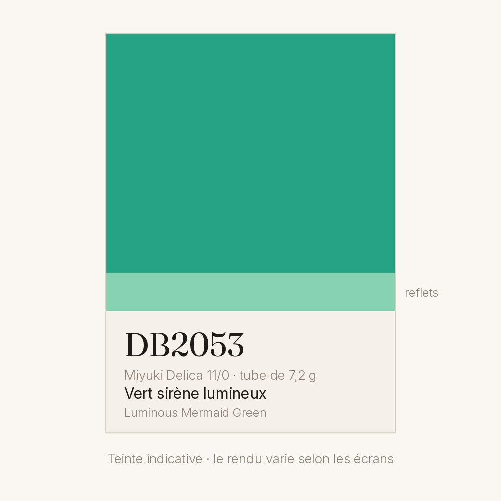 Nuancier de la teinte vert sirène lumineux Miyuki Delica DB2053