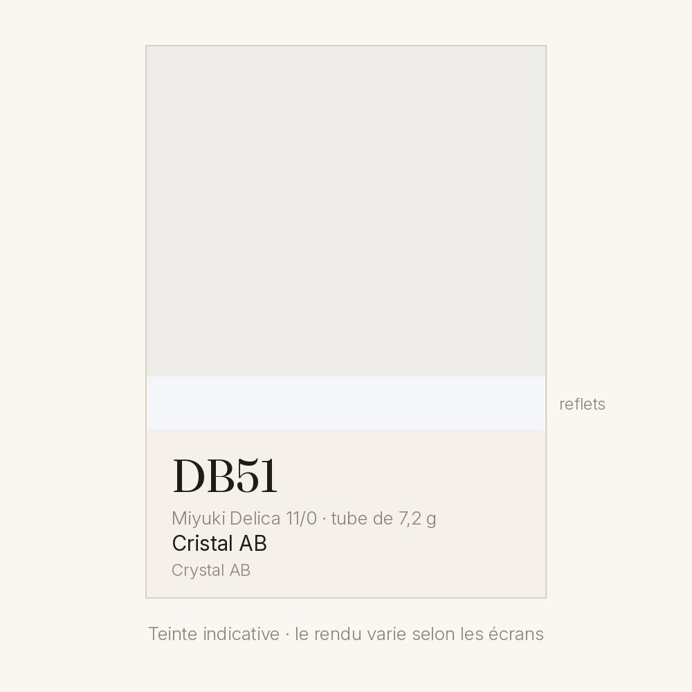 Nuancier de la teinte cristal AB Miyuki Delica DB0051