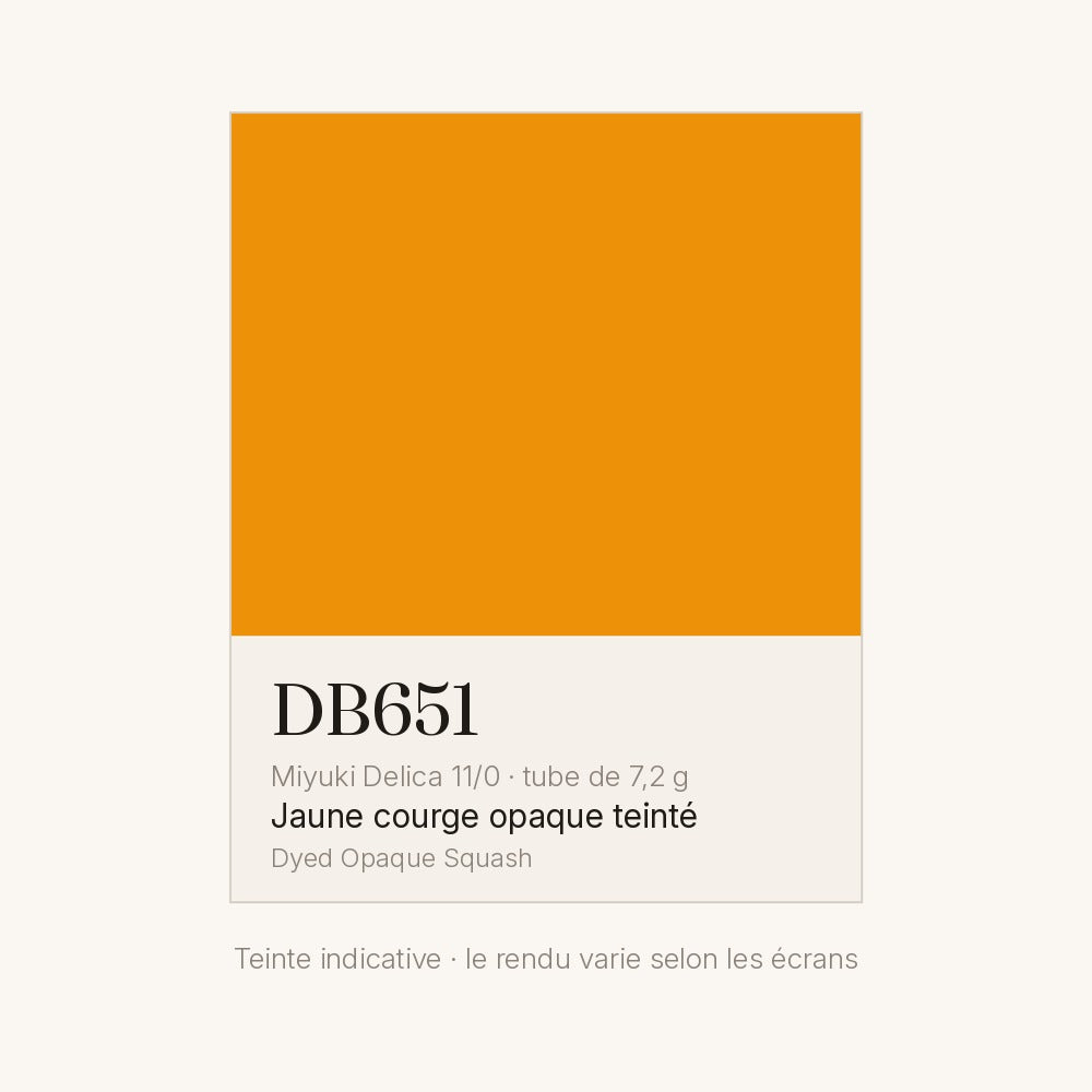 Nuancier de la teinte jaune courge opaque teinté Miyuki Delica DB0651