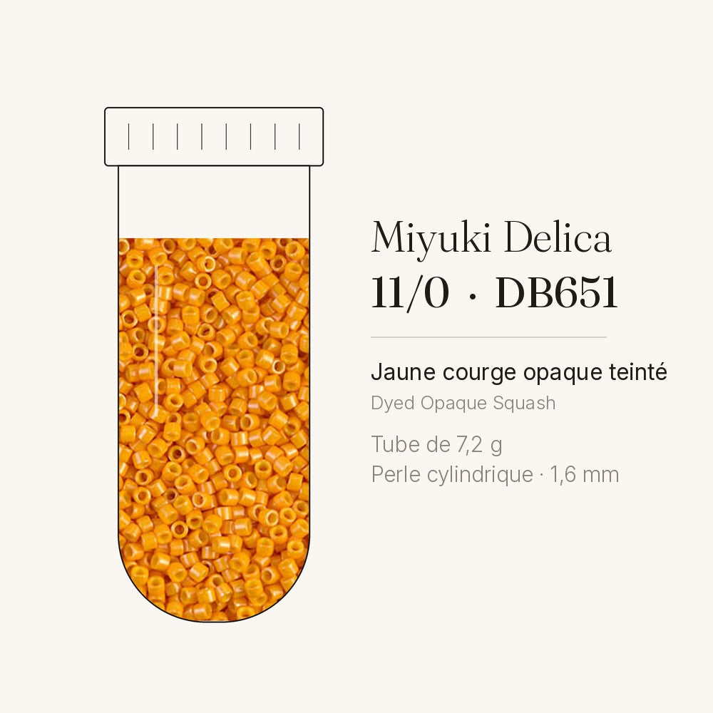 Tube de 7,2 g de perles Miyuki Delica 11/0 DB0651 jaune courge opaque teinté