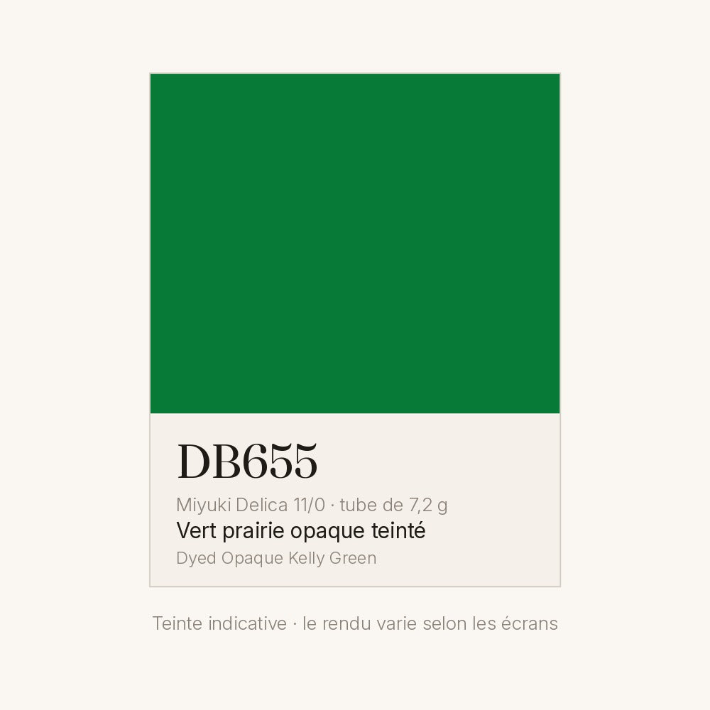Nuancier de la teinte vert prairie opaque teinté Miyuki Delica DB0655