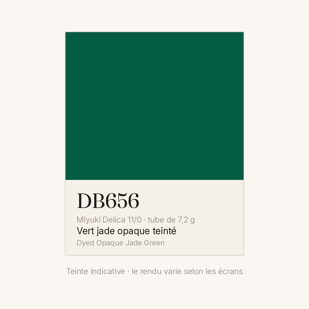 Nuancier de la teinte vert jade opaque teinté Miyuki Delica DB0656