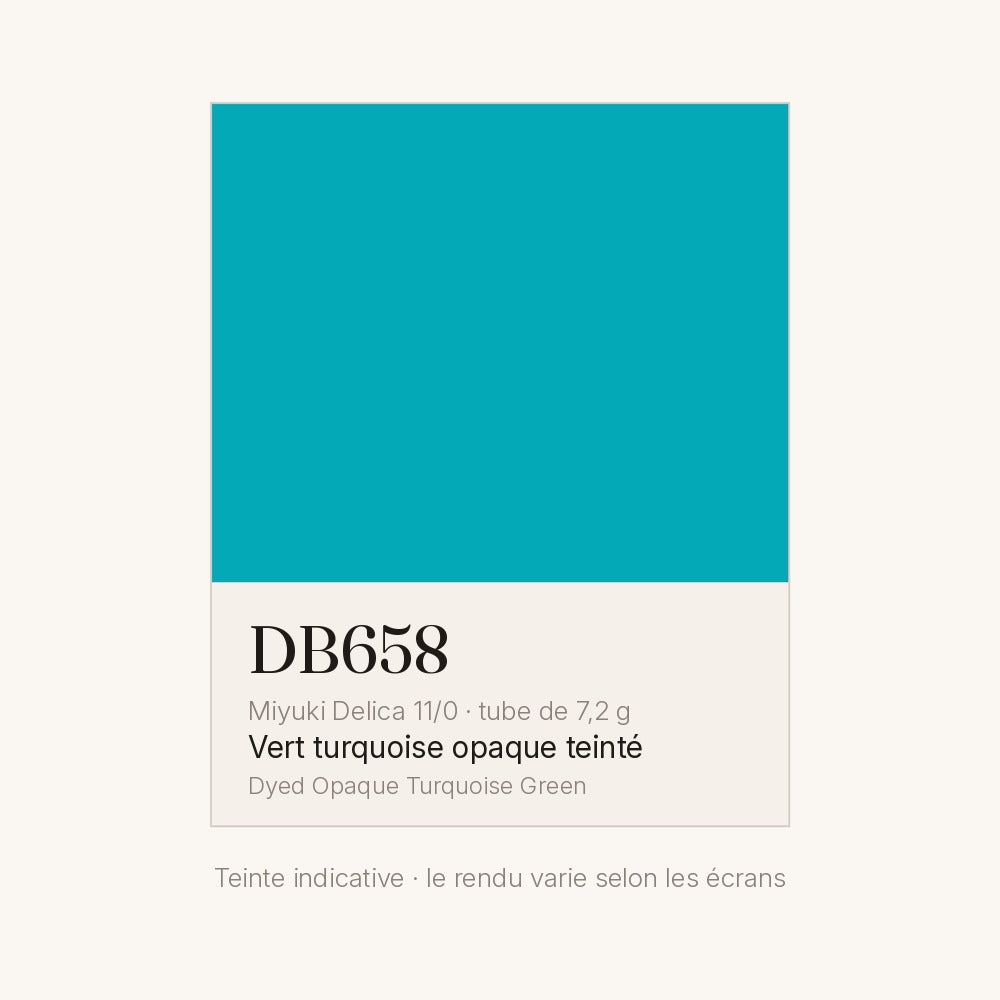 Nuancier de la teinte vert turquoise opaque teinté Miyuki Delica DB0658