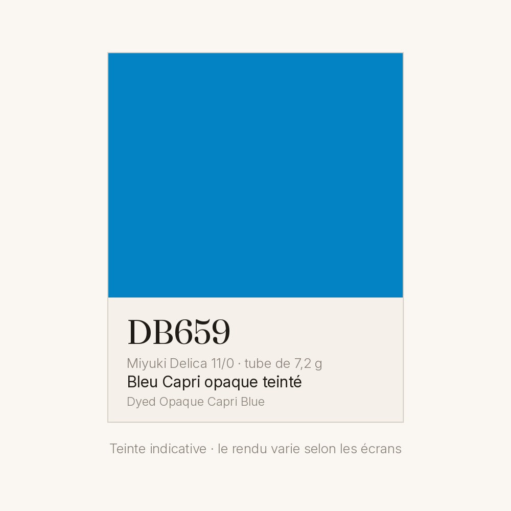 Nuancier de la teinte bleu Capri opaque teinté Miyuki Delica DB0659