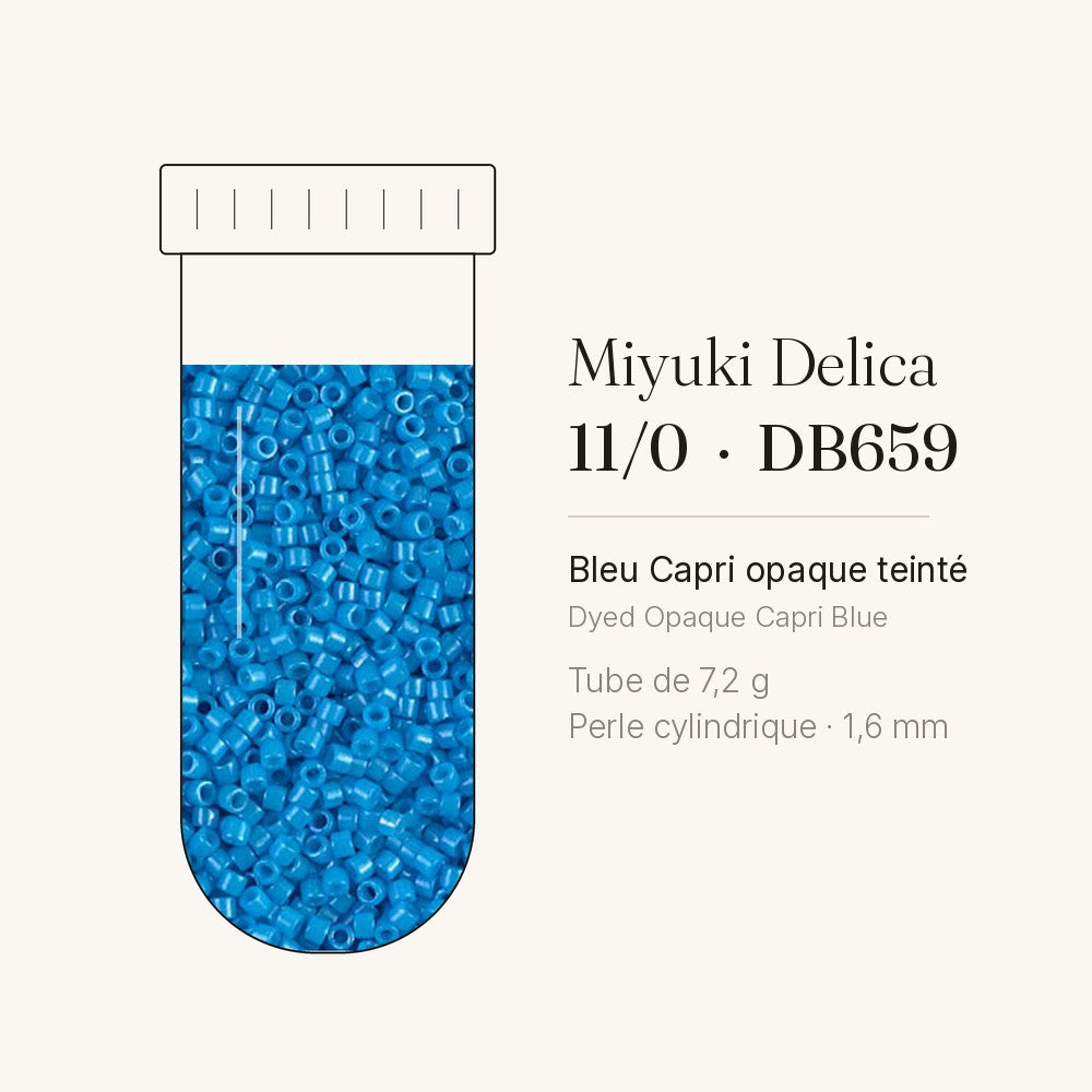 Tube de 7,2 g de perles Miyuki Delica 11/0 DB0659 bleu Capri opaque teinté