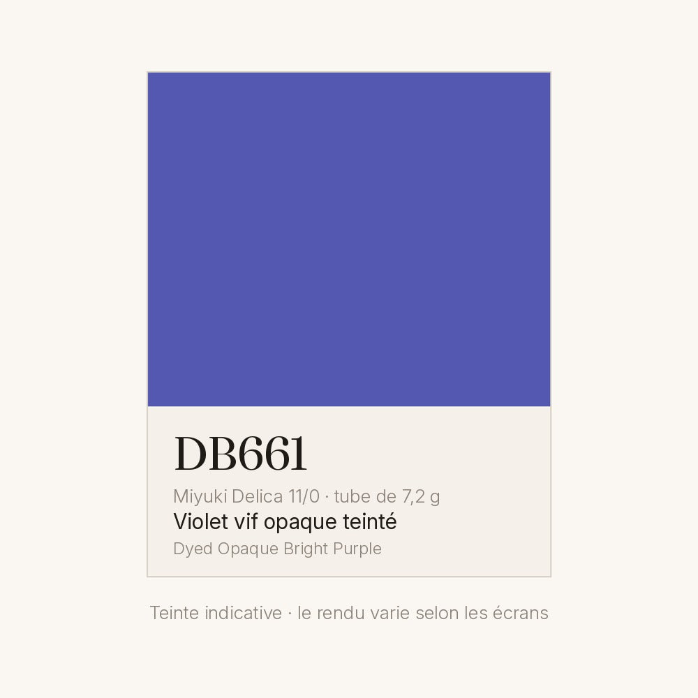 Nuancier de la teinte violet vif opaque teinté Miyuki Delica DB0661