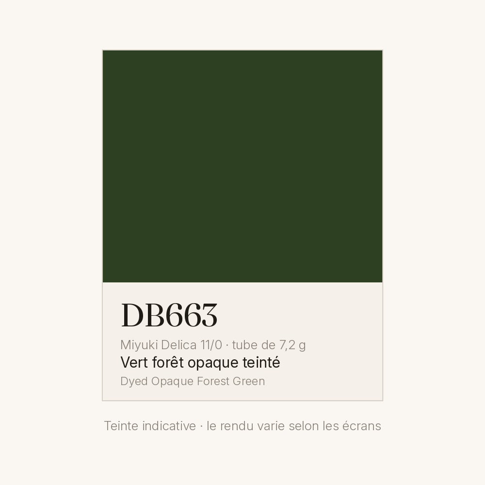 Nuancier de la teinte vert forêt opaque teinté Miyuki Delica DB0663