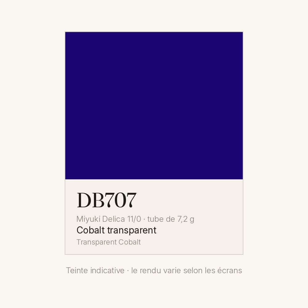Nuancier de la teinte cobalt transparent Miyuki Delica DB0707