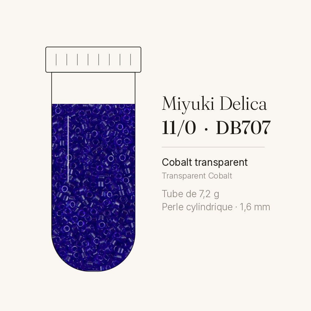 Tube de 7,2 g de perles Miyuki Delica 11/0 DB0707 cobalt transparent