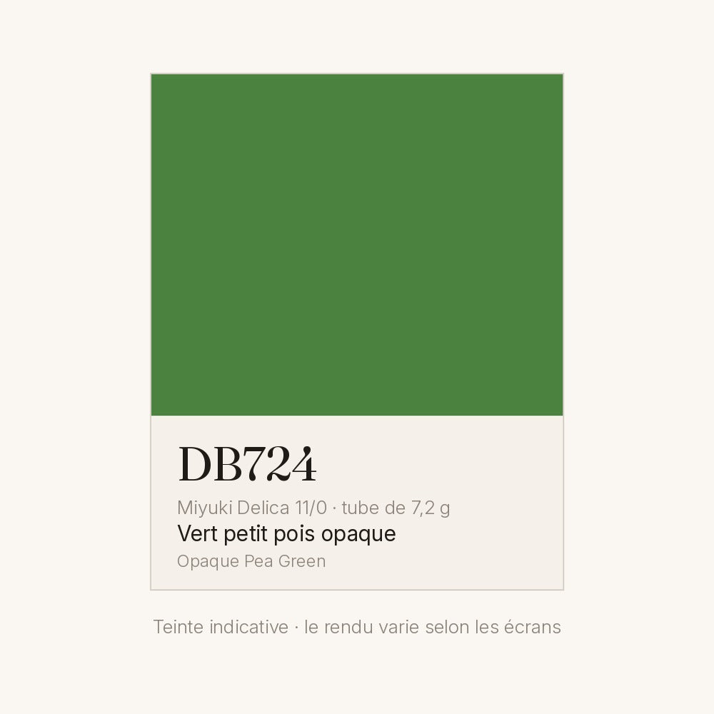 Nuancier de la teinte vert petit pois opaque Miyuki Delica DB0724