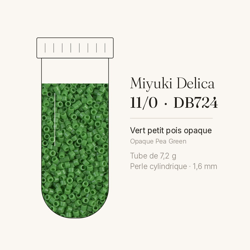 Tube de 7,2 g de perles Miyuki Delica 11/0 DB0724 vert petit pois opaque