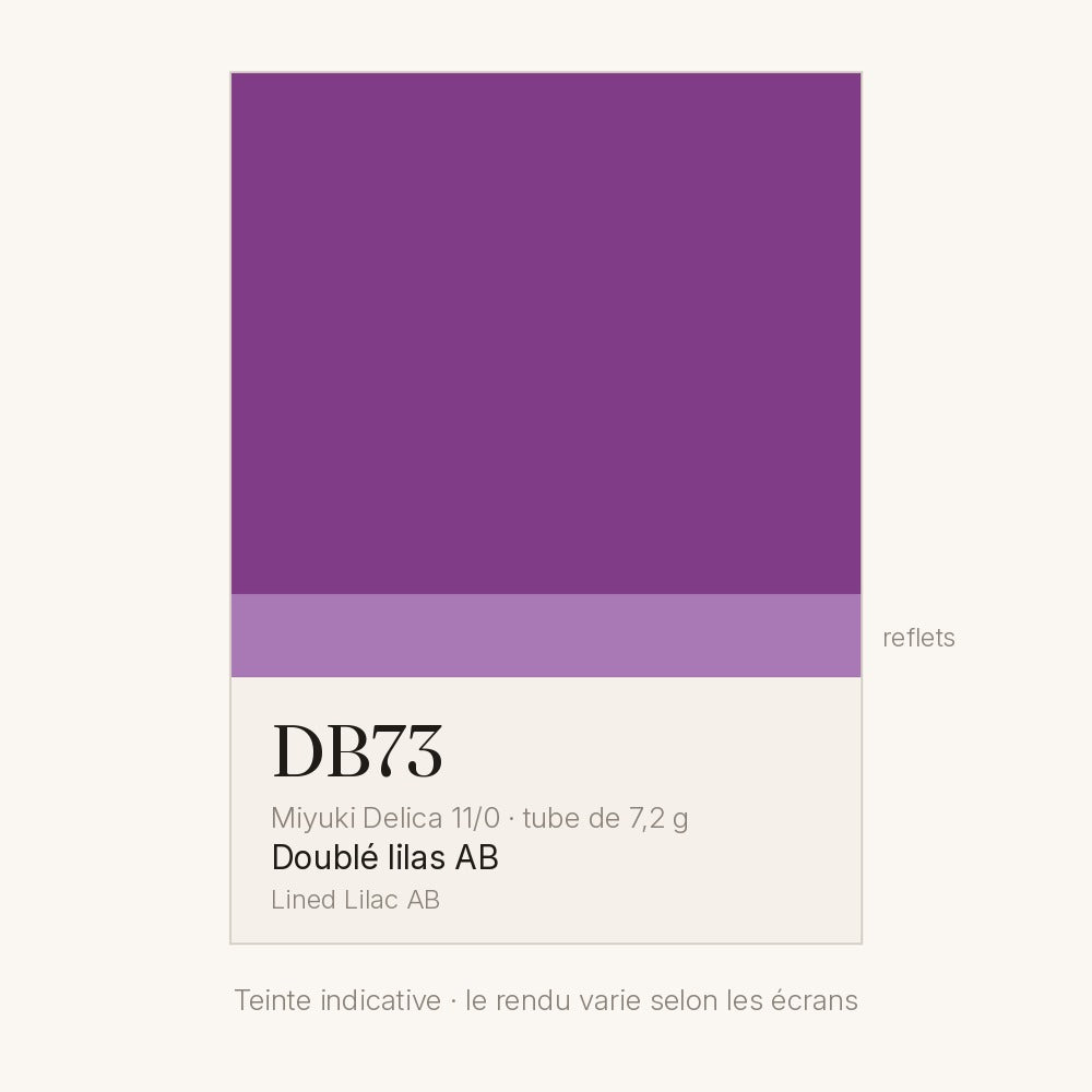 Nuancier de la teinte doublé lilas AB Miyuki Delica DB0073