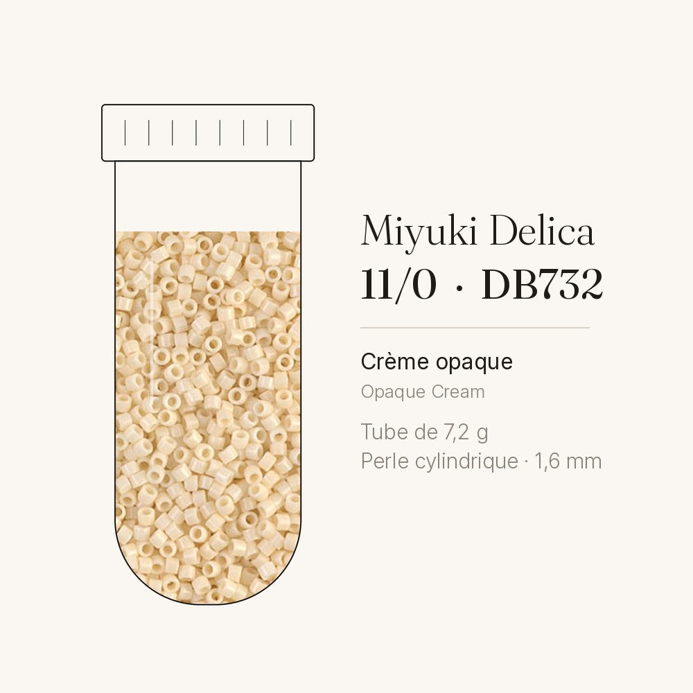 Tube de 7,2 g de perles Miyuki Delica 11/0 DB0732 crème opaque