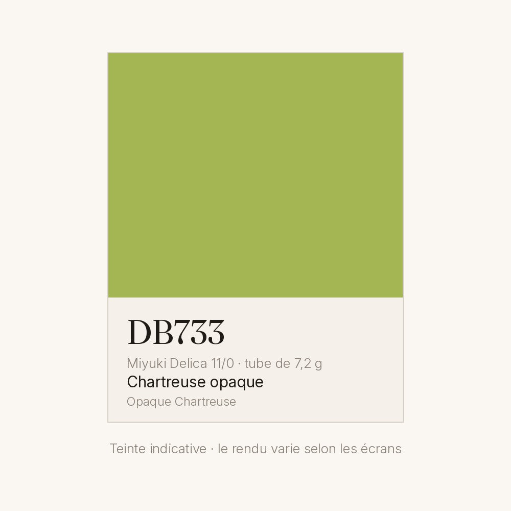 Nuancier de la teinte chartreuse opaque Miyuki Delica DB0733