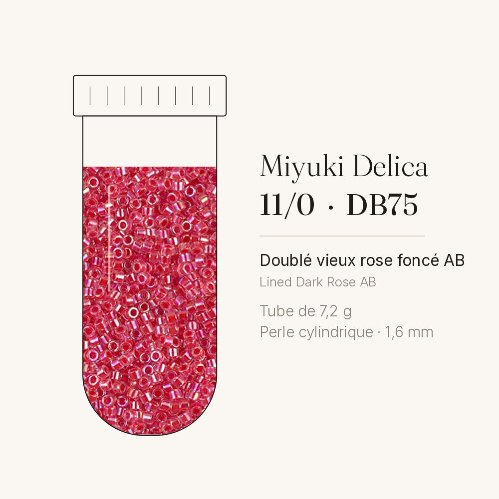 Tube de 7,2 g de perles Miyuki Delica 11/0 DB0075 doublé vieux rose foncé AB
